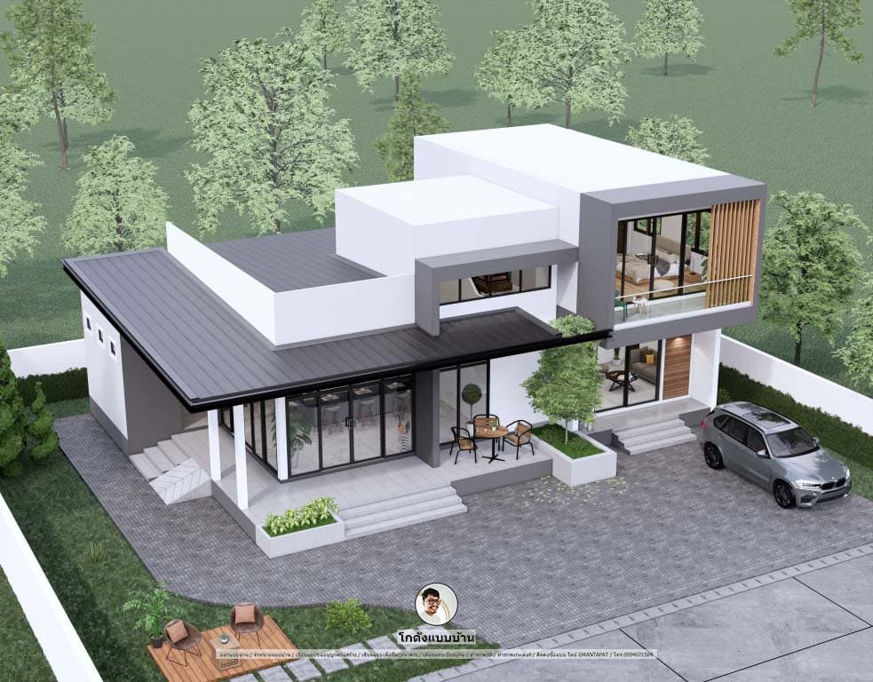 P-1063-บ้านโมเดิร์นชั้นครึ่ง ผลงานแบบบ้าน Modernstyle 3 ห้องนอน
