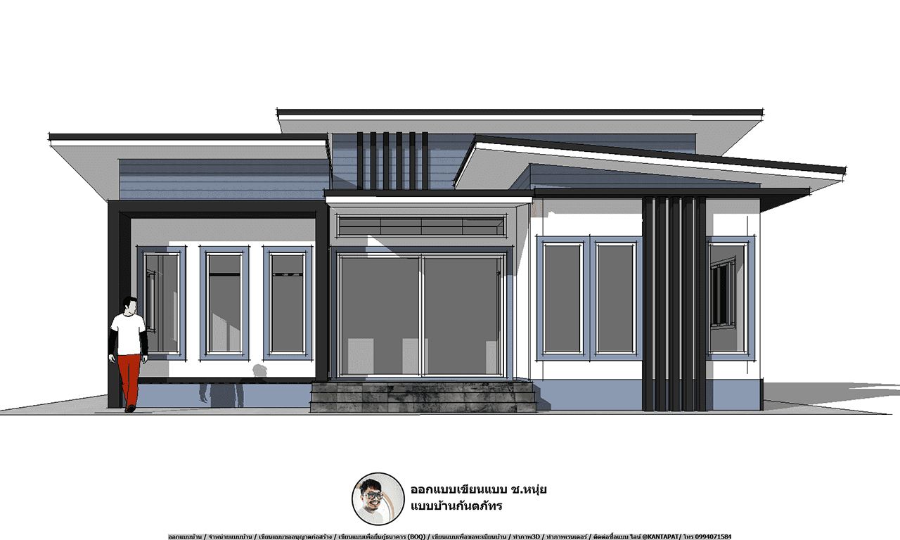 แบบสร้างบ้านขาย P-202-บ้านโมเดิร์นยอดนิยม ทรงสี่เหลี่ยมสมัยใหม่ 2 ห้องนอน