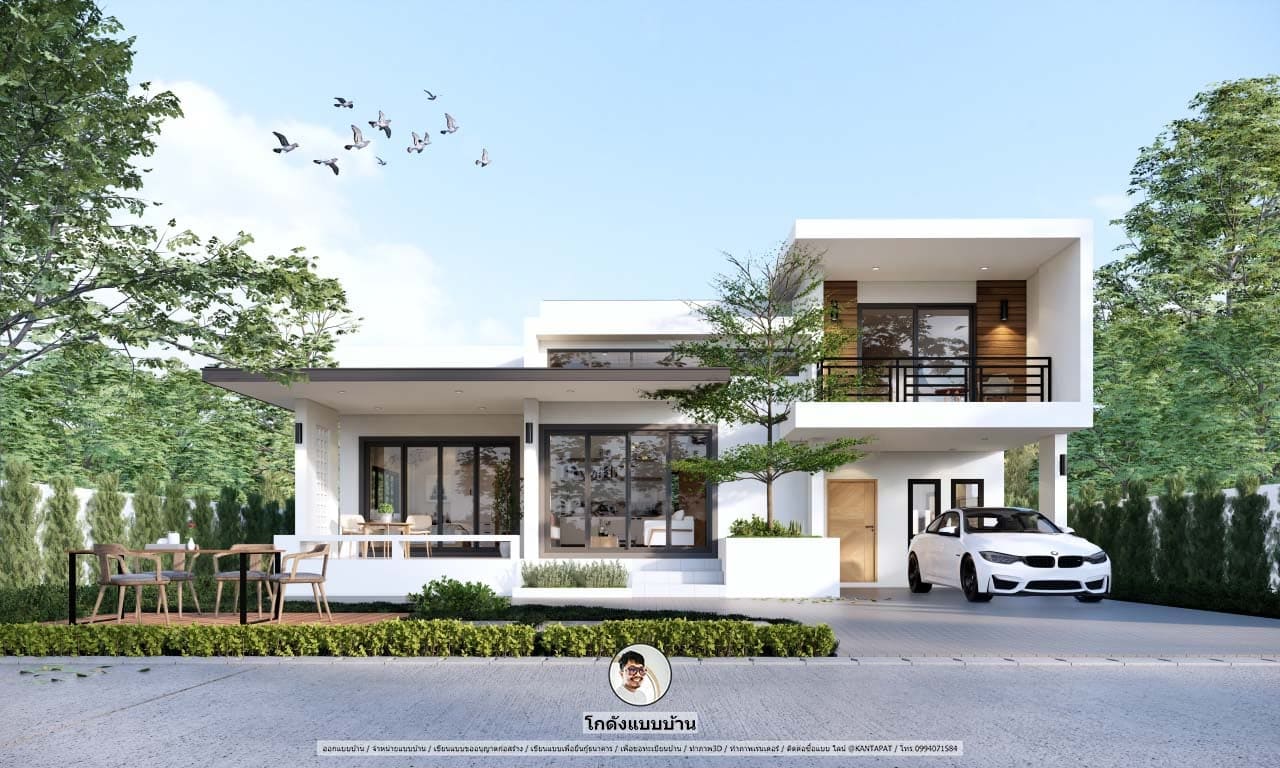 P-901-บ้านโมเดิร์น แบบบ้านชั้นครึ่ง แบบบ้านยอดฮิต เขียนแบบบ้าน