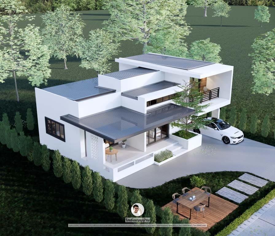 P-901-บ้านโมเดิร์น แบบบ้านชั้นครึ่ง แบบบ้านยอดฮิต เขียนแบบบ้าน