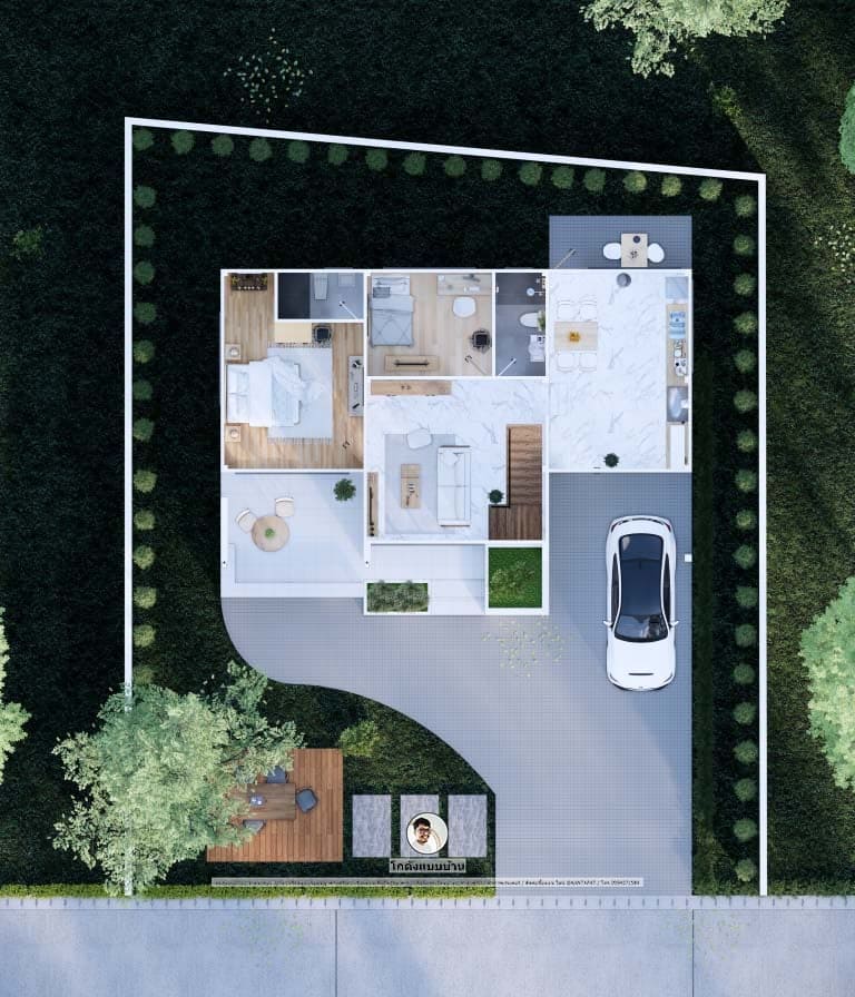 P-901-บ้านโมเดิร์น แบบบ้านชั้นครึ่ง แบบบ้านยอดฮิต เขียนแบบบ้าน
