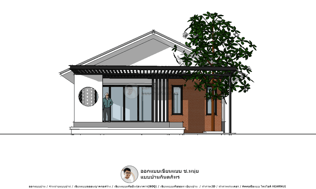 บ้านตามงบประมาณ P-533-แบบบ้านน่าอยู่ทรงจั่ว Muji-house 3ห้องนอน 2 ห้องน้ำ