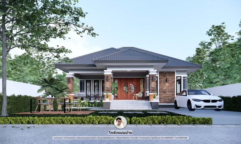 แบบแปลนก่อสร้าง P-963-บ้านสวยคอนเทมโพรารี่ แบบบ้าน 3D One Storeyhouse