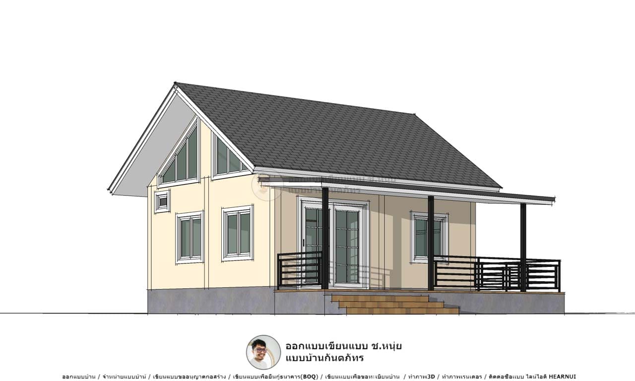 แบบบ้านน่าอยู่ P-589-แบบบ้านสไตล์จั่ว บ้านชั้นเดียวสุดมินิมอล สมัยใหม่