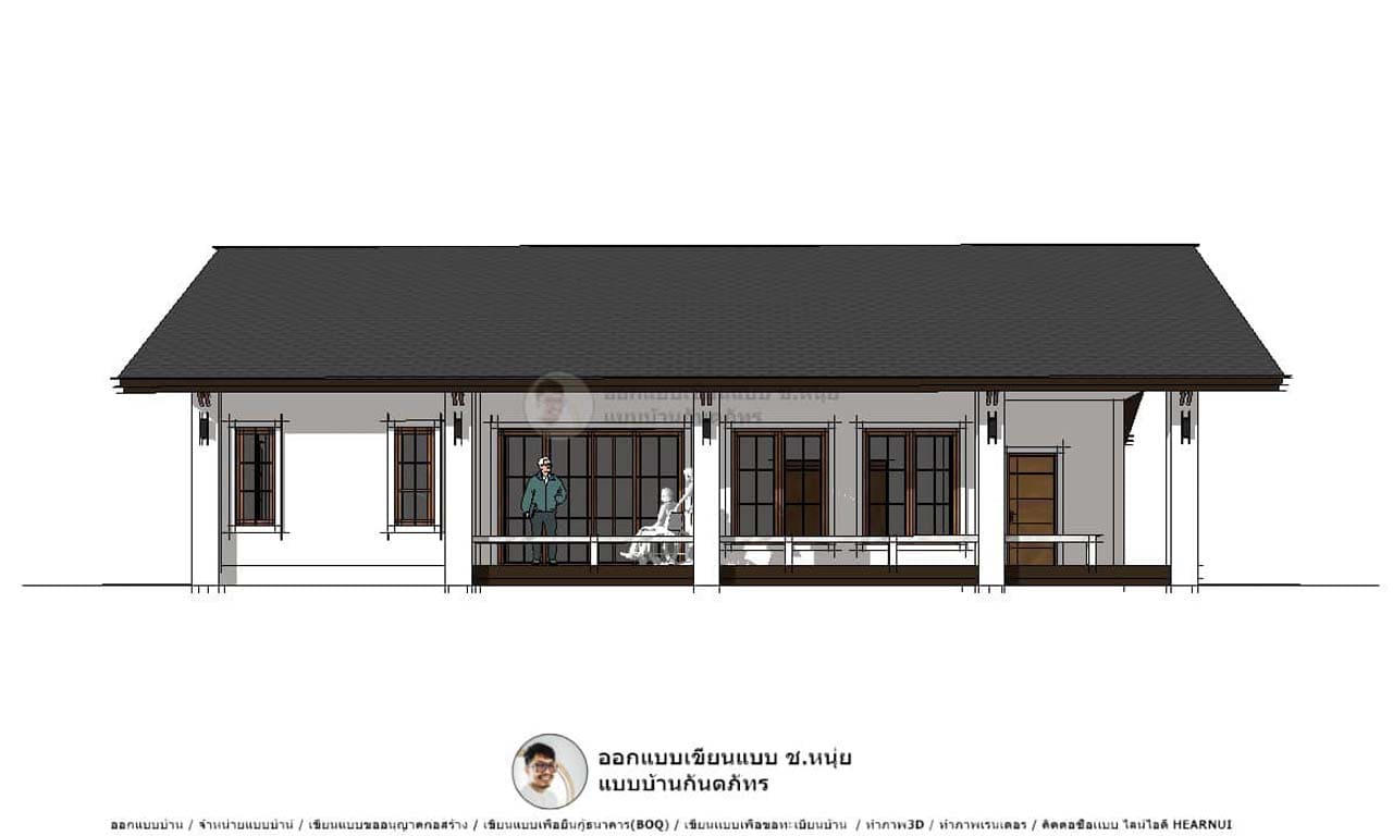 แบบบ้านทันสมัย แบบบ้านชั้นเดียว P-911-บ้านมินิมอลทรงจั่ว 3 ห้องนอน 3 ห้องน้ำ โถงสุดกว้าง