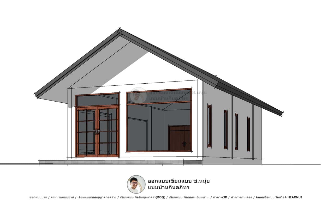 แบบบ้านสามมิติ ร้านอาหารสไตล์จั่ว-P-470 งบสร้างประหยัด เพียง  6-7 แสนบาท