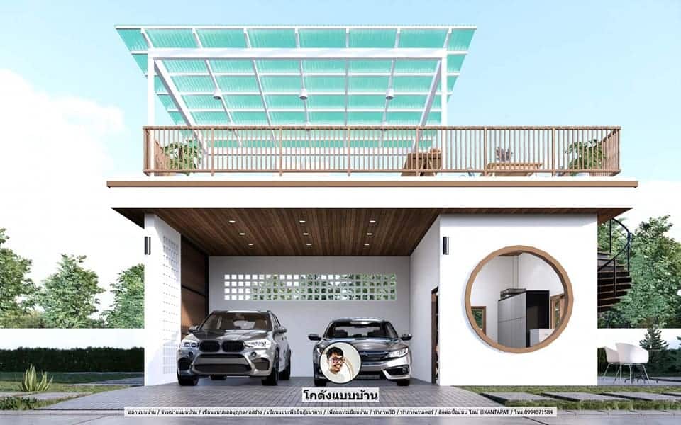 โรงจอดรถ-P-1180 ที่จอดรถสำหรับชาวมินิมอลสไตล์ เขียนแบบโรงจอดรถ