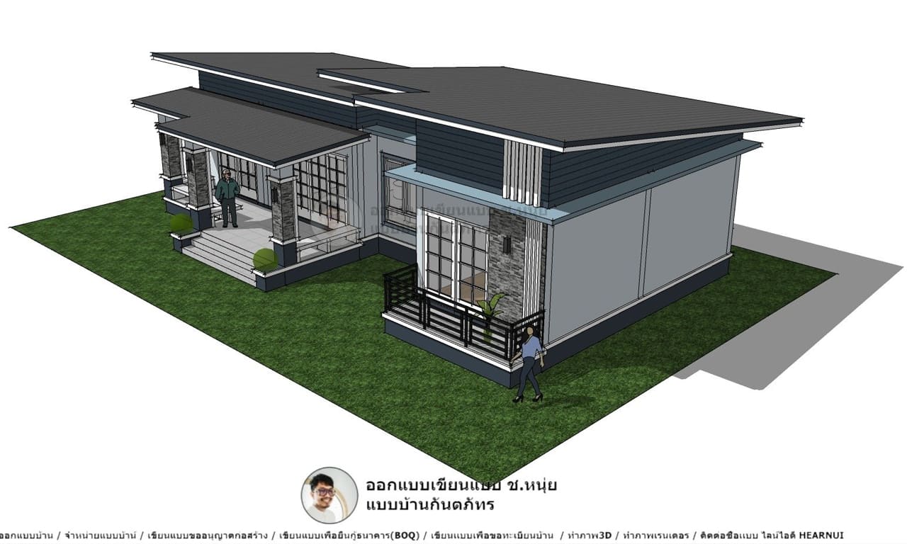 บ้านยอดนิยม แบบบ้านชั้นเดียว-P-1045 บ้านยอดฮิต แบบบ้าน 3 ห้องนอน 1 ห้องน้ำ