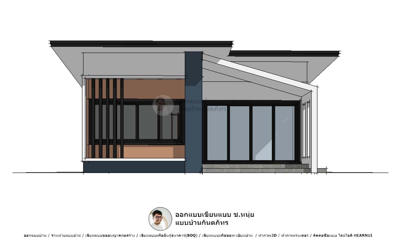 แบบบ้านชั้นเดียว บ้านโมเดิร์น-P-482 พื้นที่แคบก็สร้างบ้านได้ 75 ตร.ม.