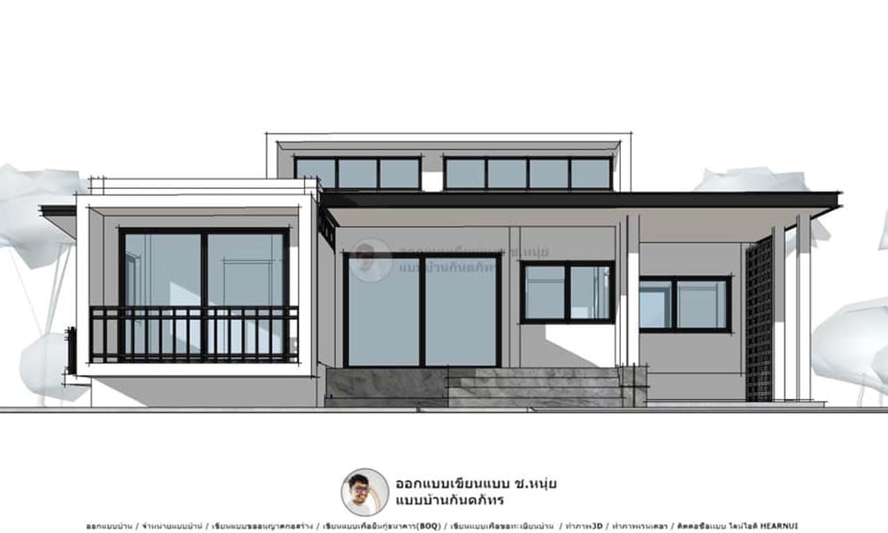 บ้านชั้นเดียว หลังคาคอนกรีต 150 ตรม. แบบบ้านโมเดิร์น-P-375