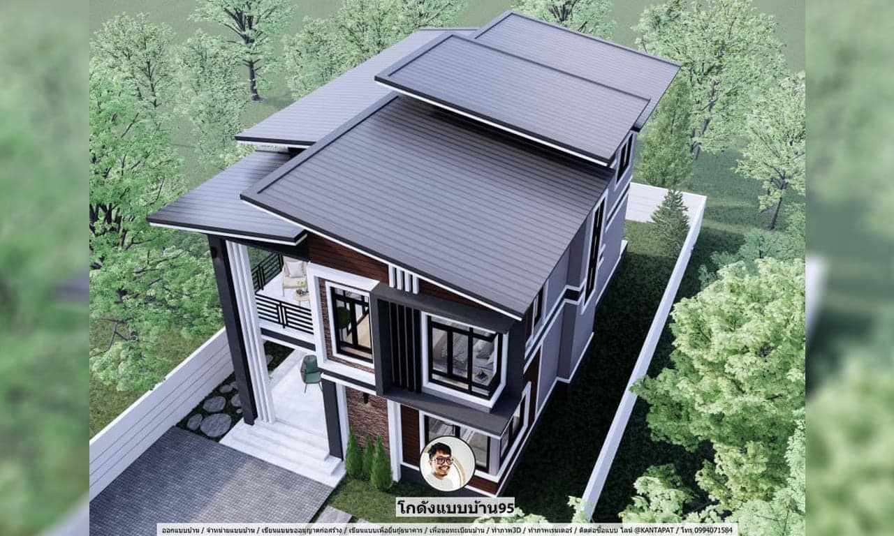 แบบบ้านโมเดิร์นสองชั้น-P-970 งานเขียนแบบAutocad บ้านสวย 4 ห้องนอน