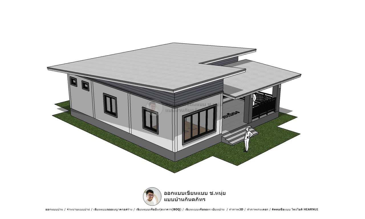 งานเขียนแบบ3D Concept P-1304-บ้านชั้นเดียวโมเดิร์น 2 ห้องนอน 2 ห้องน้ำ