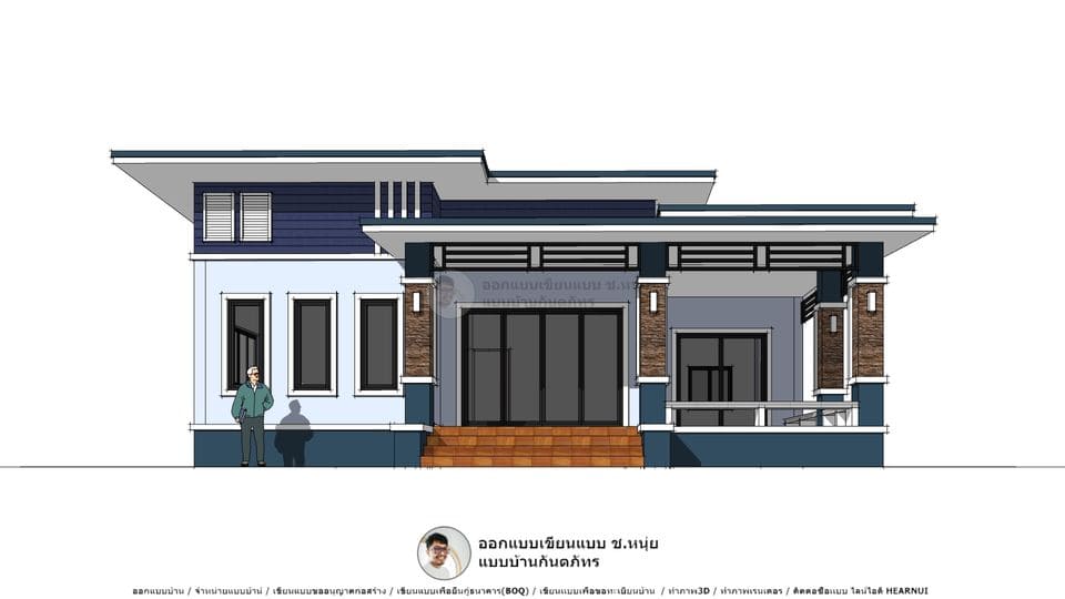 P-1018-แบบบ้านโมเดิร์น แบบสร้างบ้าน บ้านชั้นเดียว 3 ห้องนอน
