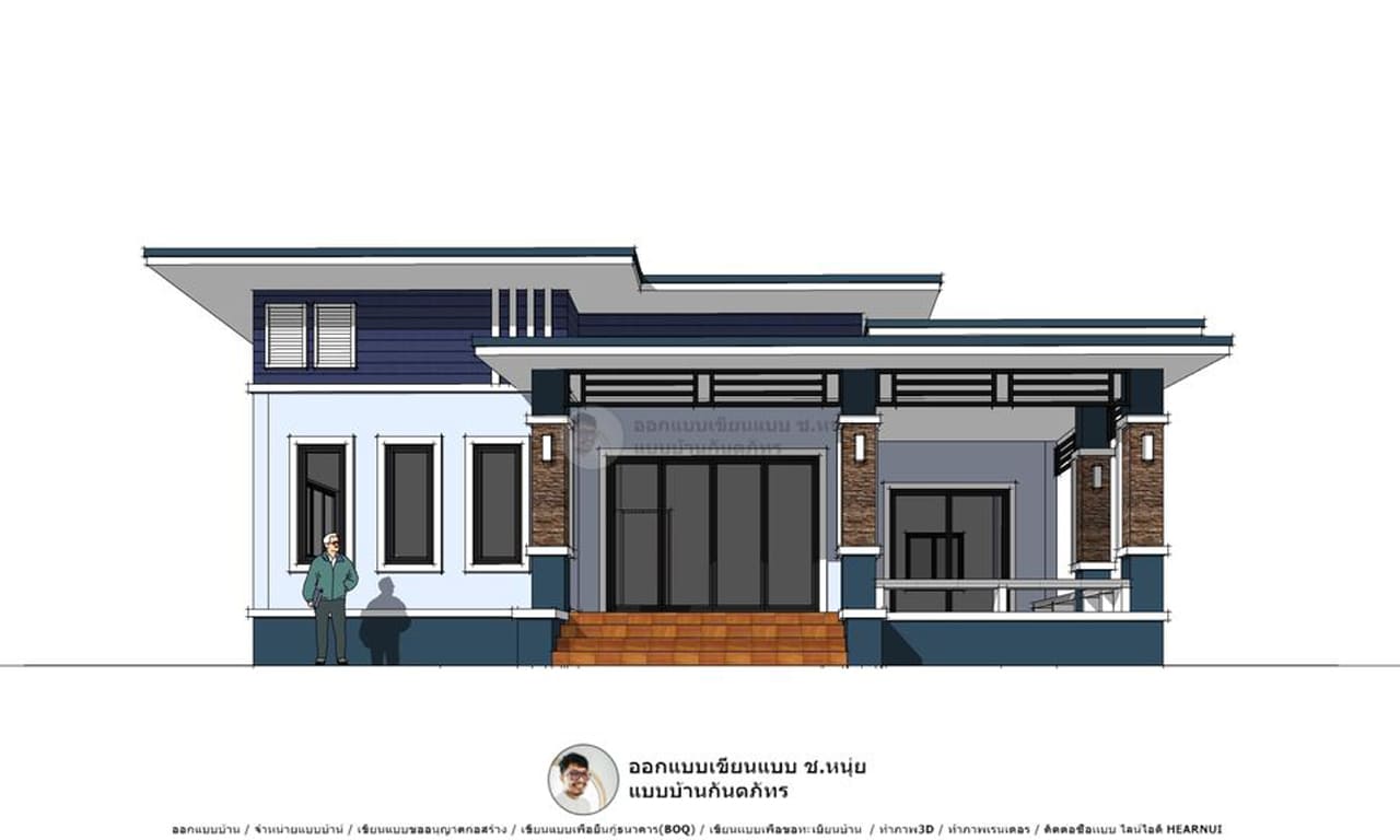 แบบบ้าน3D P-1018-แบบบ้านโมเดิร์น พิมพ์นิยม Modern One Storeyhouse