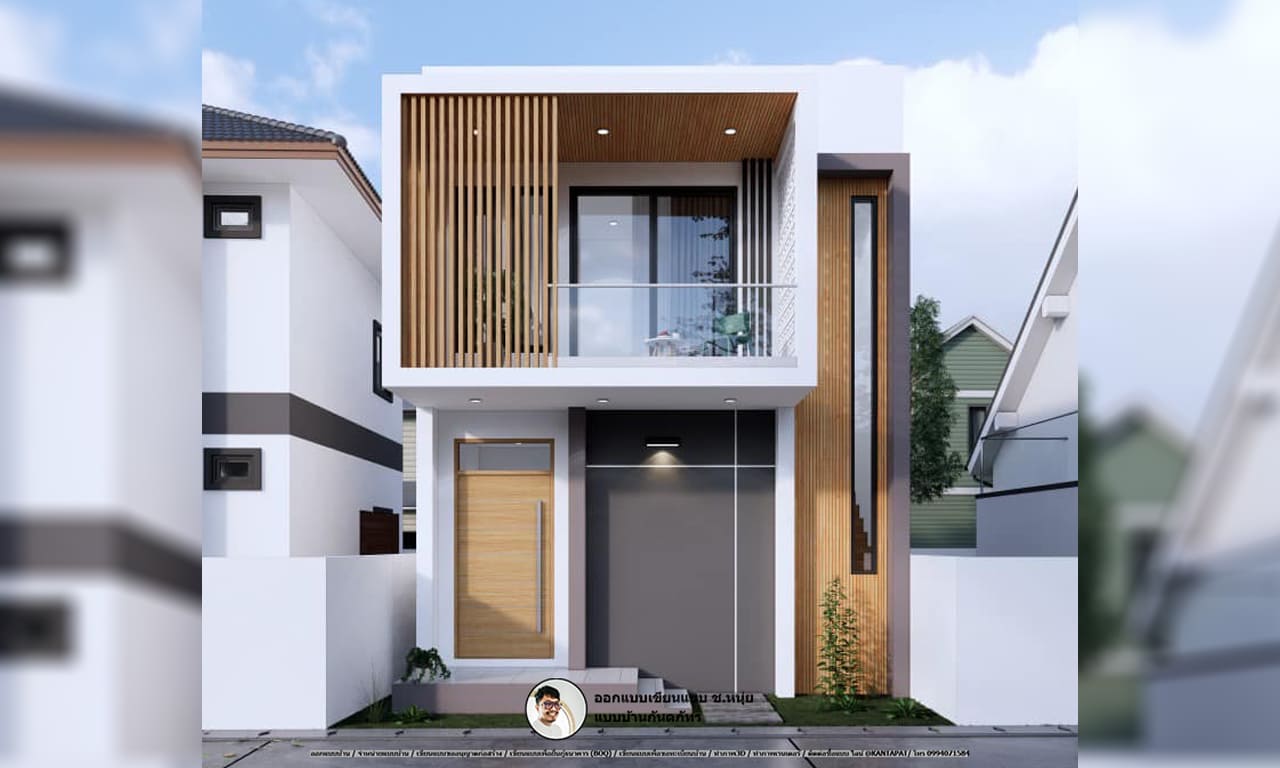 บ้านทรงกล่องอบอุ่น-P-974 บ้านตึกแถว แบบโมเดิร์นสองชั้น 4 ห้องนอน