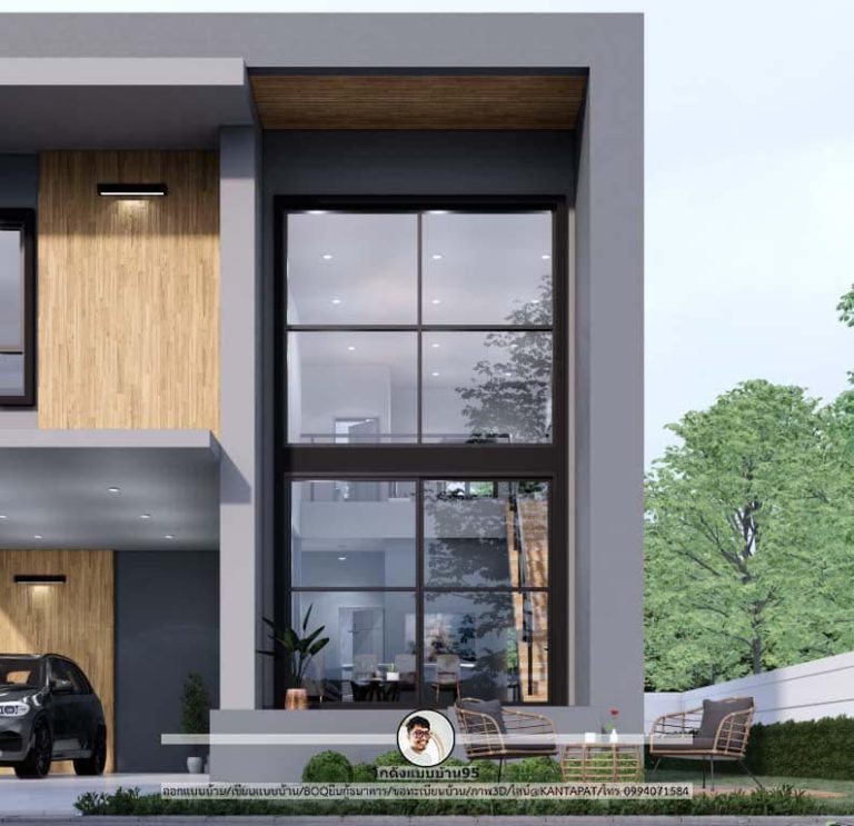 บ้านสองชั้นโมเดิร์น-P-1336 Modernstyle แบบบ้านทรงกล่อง 3 ห้องนอน