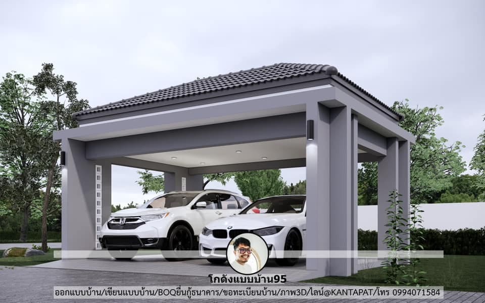 แบบโรงจอดรถ-M-032 ไอเดียสร้างโรงจอดรถ พื้นที่ 42 ตารางเมตร ดูฟรี