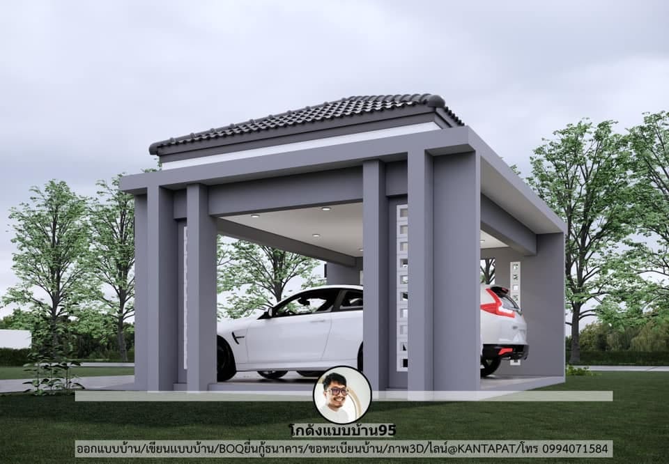 แบบโรงจอดรถ-M-032 ไอเดียสร้างโรงจอดรถ พื้นที่ 42 ตารางเมตร ดูฟรี