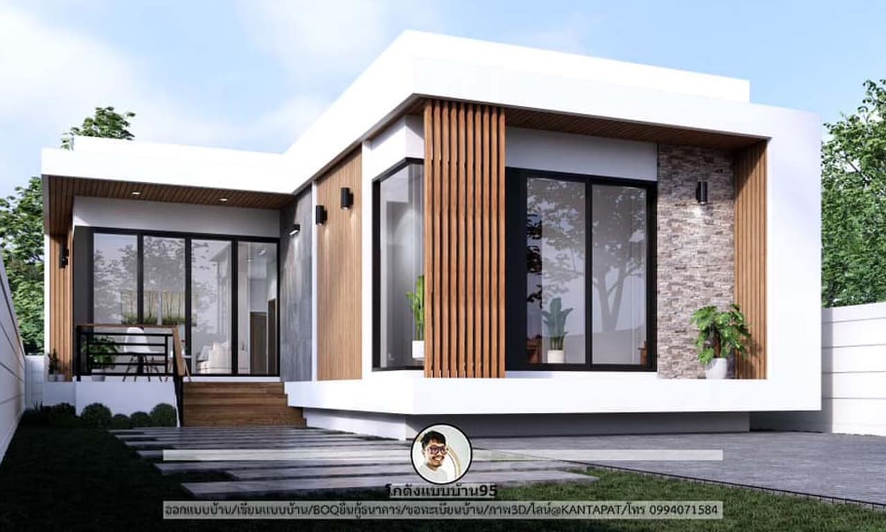 แบบบ้านชั้นเดียว P-1399-บ้านสมัยใหม่โมเดิร์น Modernstyle 3 ห้องนอน