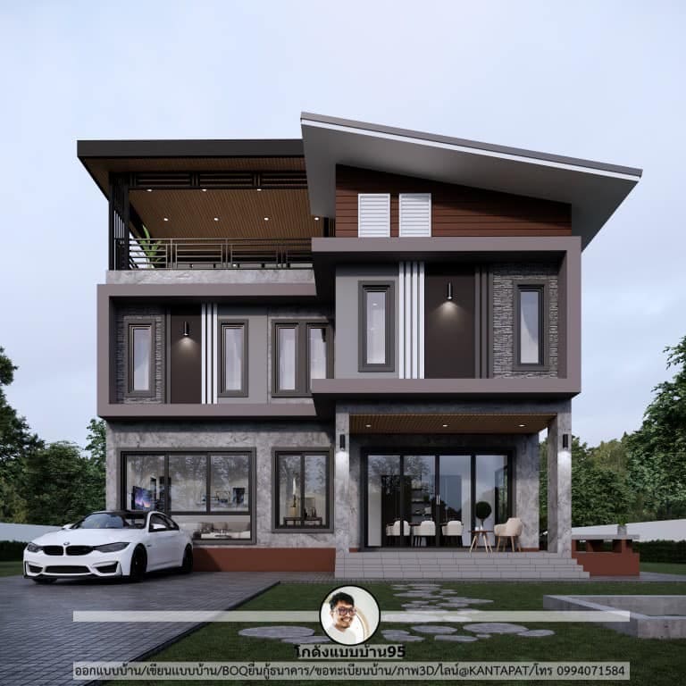 อาคารพักอาศัย3ชั้น-P-1327 ไอเดียออกแบบบ้าน บ้านในเมือง 3 ห้องนอน