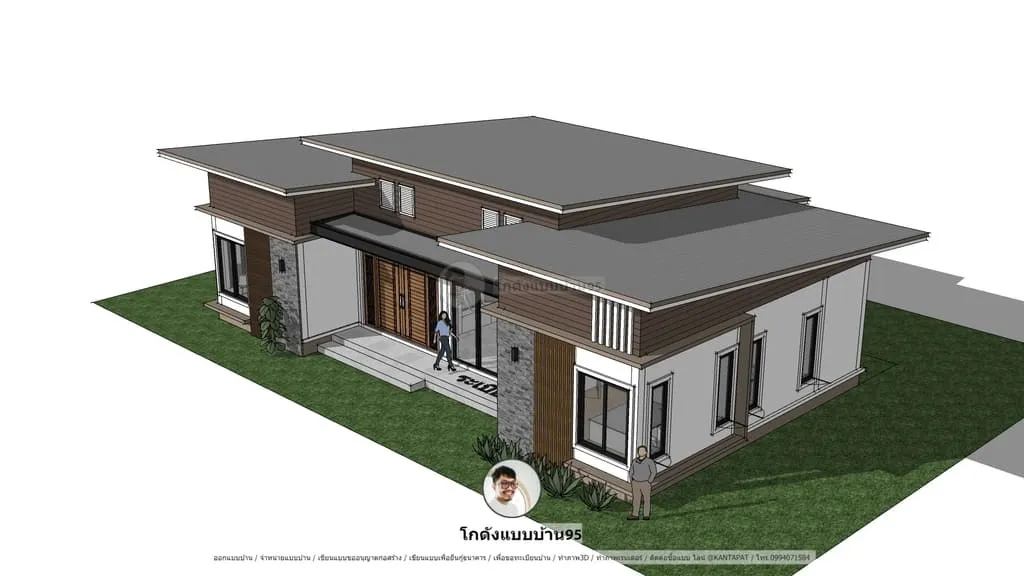 P-1386-บ้านโมเดิร์นชั้นเดียว บ้านสวย 4 ห้องนอน แบบบ้านยอดนิยมชมฟรี
