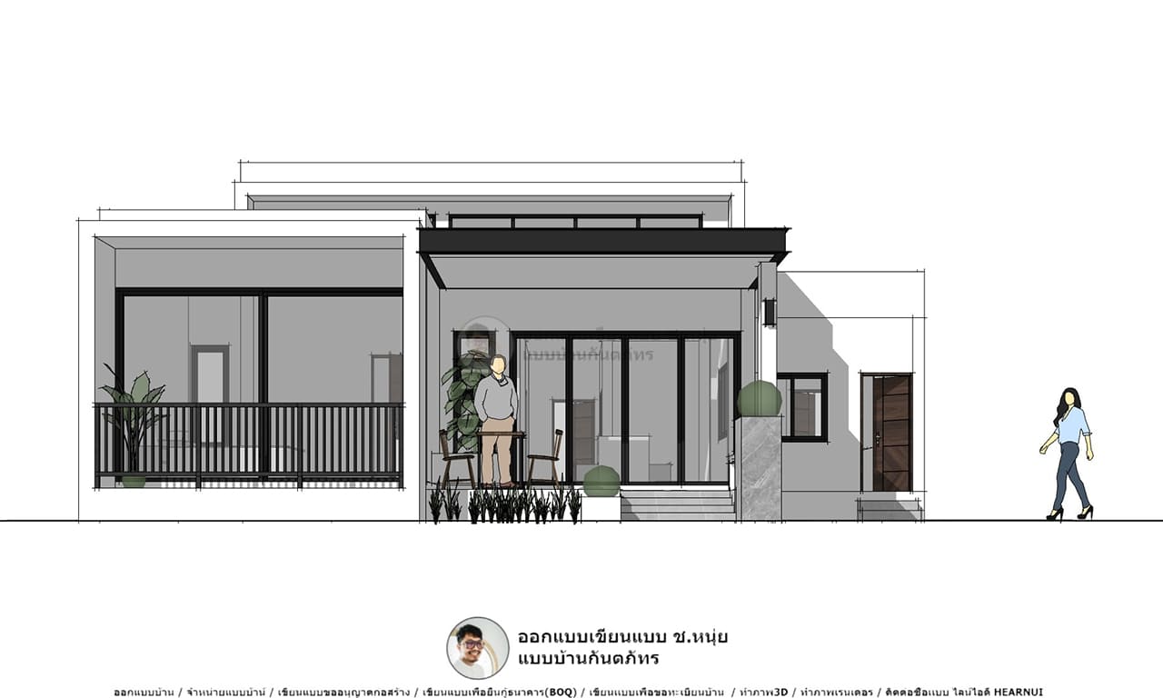 บ้านยอดนิยม แบบบ้านทรงกล่อง-P-1264 แบบบ้านชั้นเดียว 2 ห้องนอน