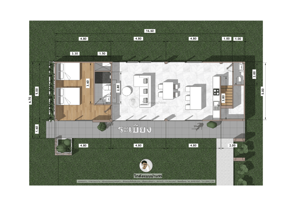 แปลนบ้านชั้นล่าง แบบบ้าน2ชั้น มีระเบียง P-1620