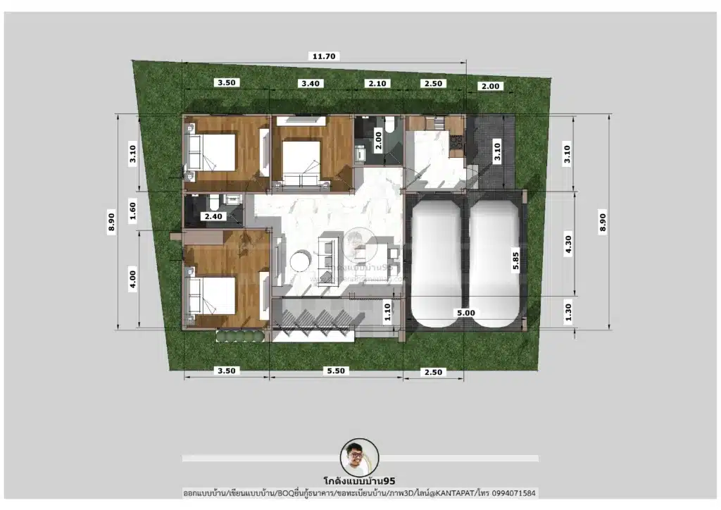 บ้านทรงกล่องโมเดิร์น P-1641 แปลนบ้าน