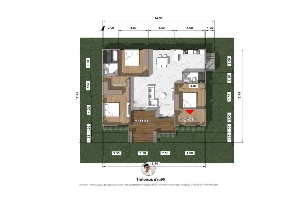 แบบบ้านชั้นเดียวฟรี P-1682 แปลน