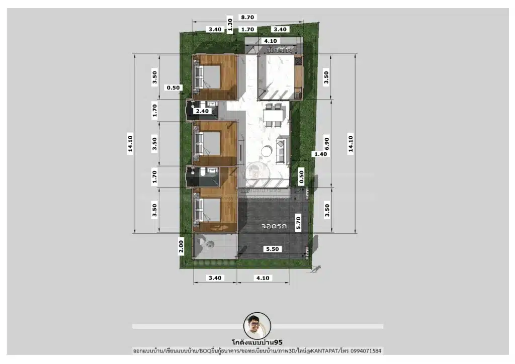 บ้านชั้นเดียว3ห้องนอน-P-1634 แปลนบ้าน