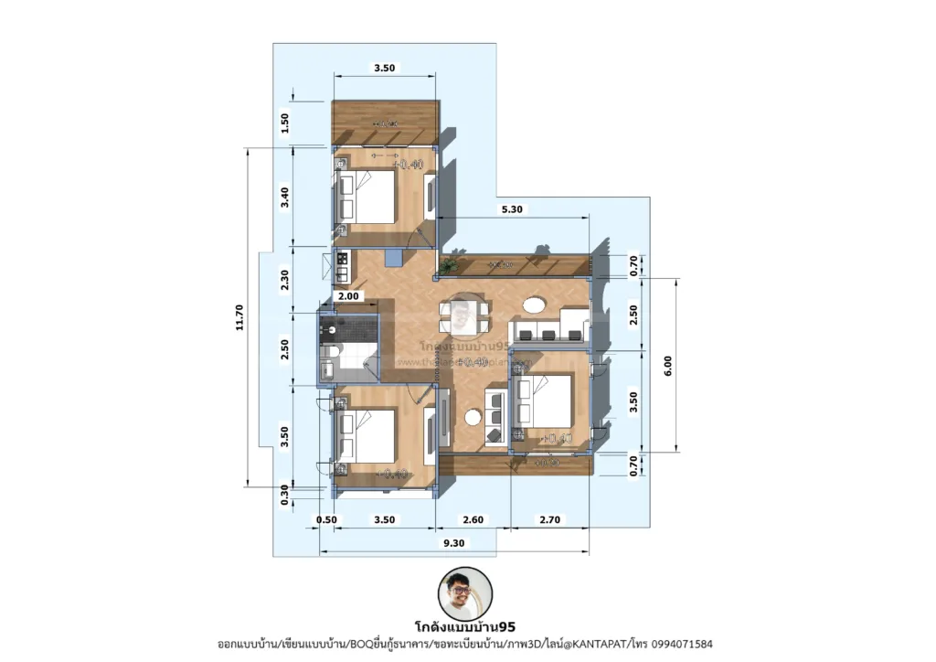 รับออกแบบบ้านโมเดิร์น-P-1697 แปลนบ้าน