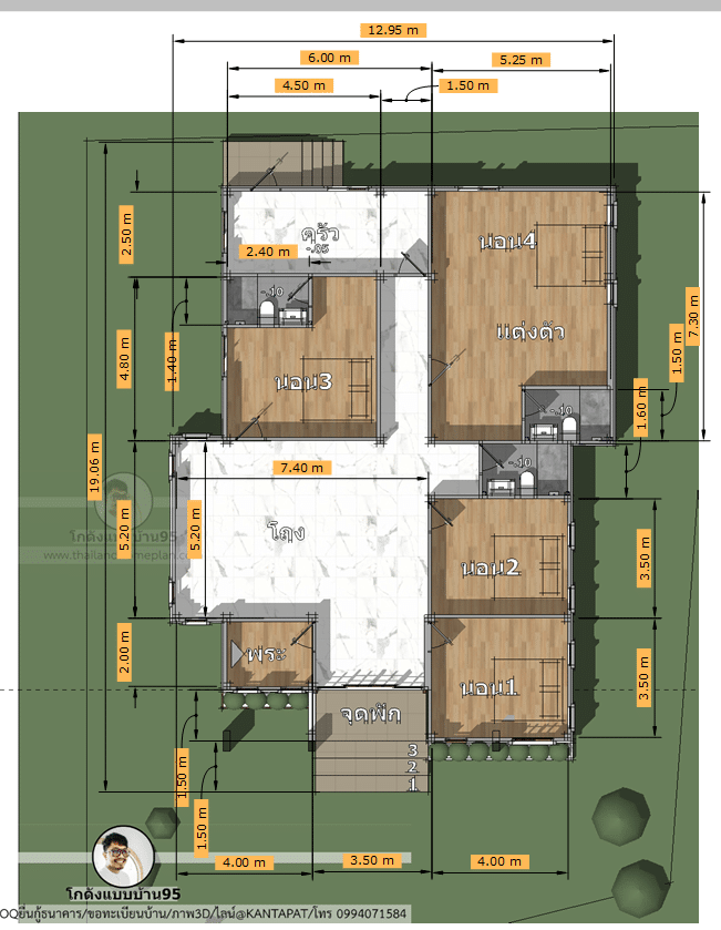 แปลนบ้านชั้นเดียวทรงจั่ว P-1675 แปลนบ้าน