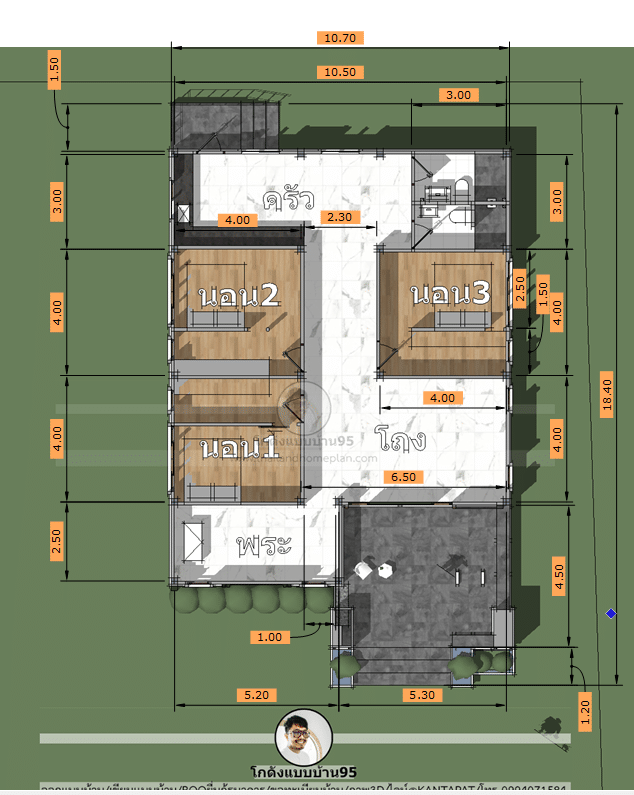 แปลน แบบบ้าน 3 ห้องนอน P-1797