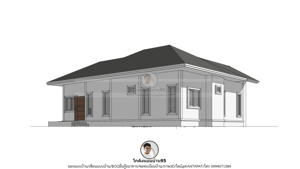 แบบบ้านชั้นเดียวทรงปั้นหยาP-1996 รับออกแบบบ้าน