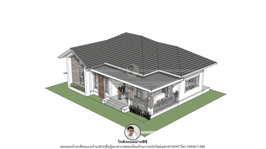 แบบบ้านชั้นเดียวP-1996 แบบบ้านปั้นหยา