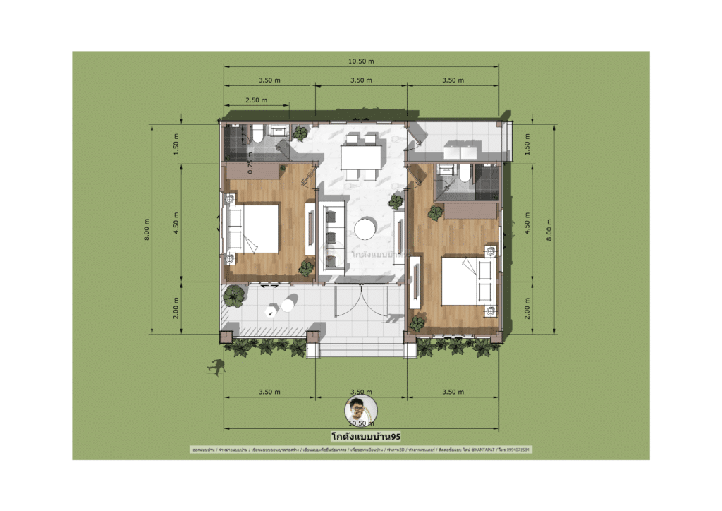 แปลนแบบบ้านปั้นหยาP-1987 แบบบ้านชั้นเดียวทรงปั้นหยา