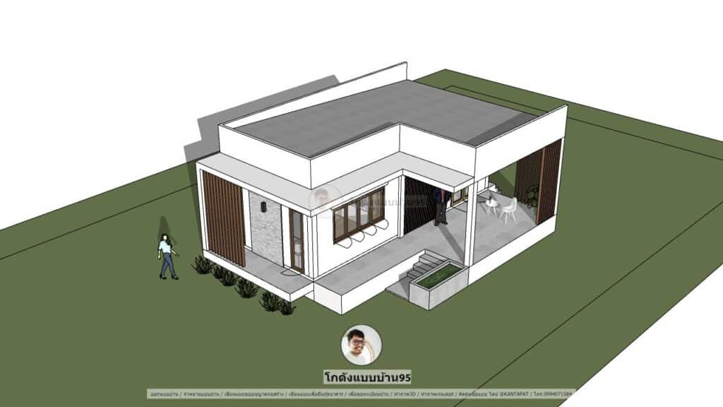 แบบบ้านทรงกล่องP-1994 แบบบ้านชั้นเดียว 1 ห้องนอน