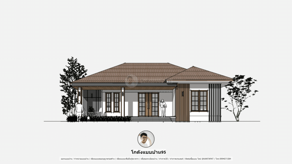 แบบบ้านปั้นหยาP-1999 แบบบ้านชั้นเดียว3ห้องนอน2ห้องน้ำ