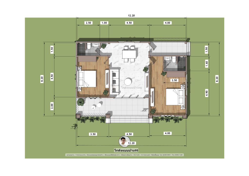 แบบบ้านปั้นหยาP-2055 แปลนแบบบ้านชั้นเดียว 2 ห้องนอน