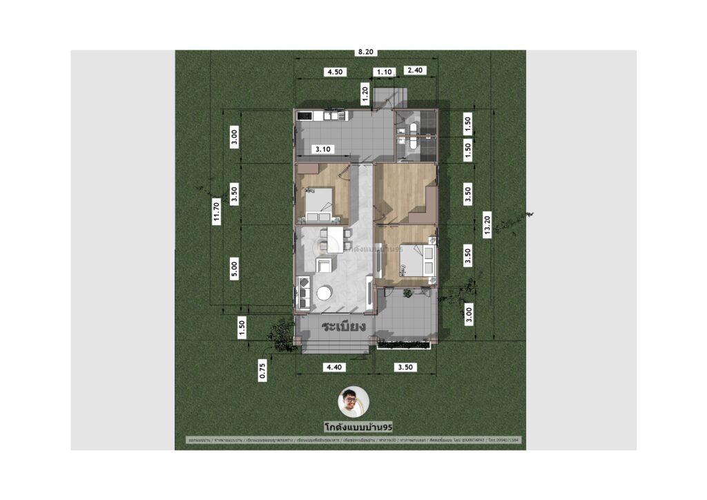 ออกแบบบ้านโมเดิร์นP-2129 แปลนบ้าน2ห้องนอน