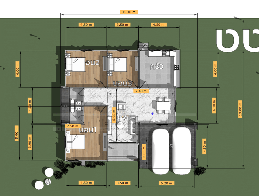 แปลนแบบบ้าน3ห้องนอน