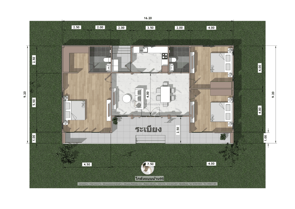 แปลนแบบบ้านโมเดิร์น 3 ห้องนอน