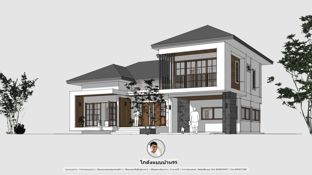 แบบบ้านชั้นครึ่งP-2226 (2) รับเขียนแบบบ้าน P-2226