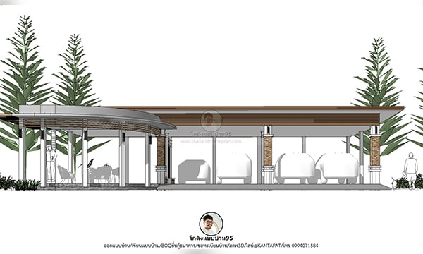 โรงจอดรถ M-078 ไอเดียสร้างโรงจอดรถสไตล์โมเดิร์น 151 ตร.ม. จอดรถได้ 4 คัน พร้อมพื้นที่นั่งเล่นด้านข้าง