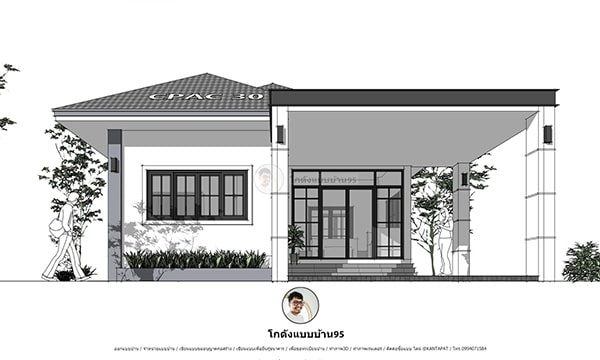 แบบบ้านสวย ๆ P-2341 บ้านชั้นเดียว โมโนโทนขาว-เทา 2 ห้องนอน 2 ห้องน้ำ บ้าน 104 ตร.ม.