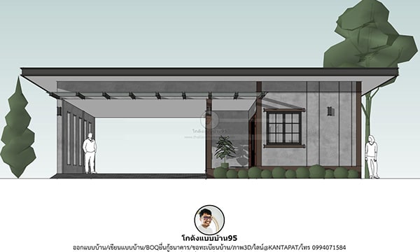 แบบบ้านชั้นเดียว 1 ห้องนอน 2 ห้องน้ำ 81 ตร.ม. พร้อมที่จอดรถในตัว แบบบ้านโมเดิร์น P-2266