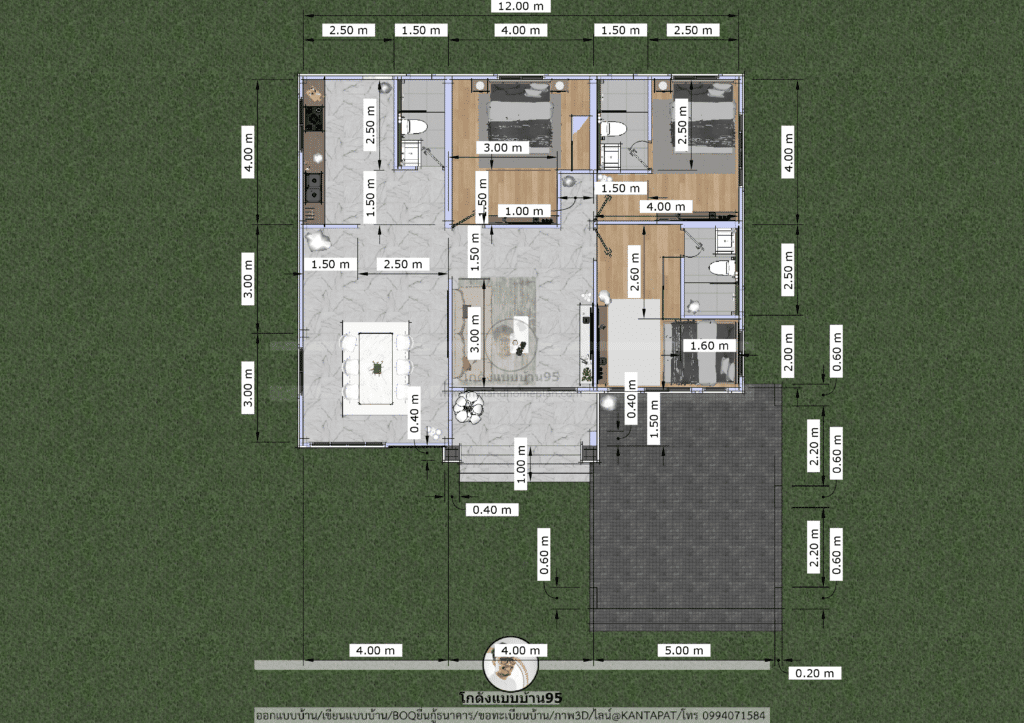 แปลนบ้าน3ห้องนอนS-157