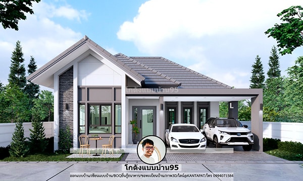 แบบบ้านหลังเล็ก 3 ห้องนอน 114 ตร.ม. บ้านหลังคาทรงปั้นหยา สวยน่าอยู่ ผสมจั่วออกแบบบ้าน S-159