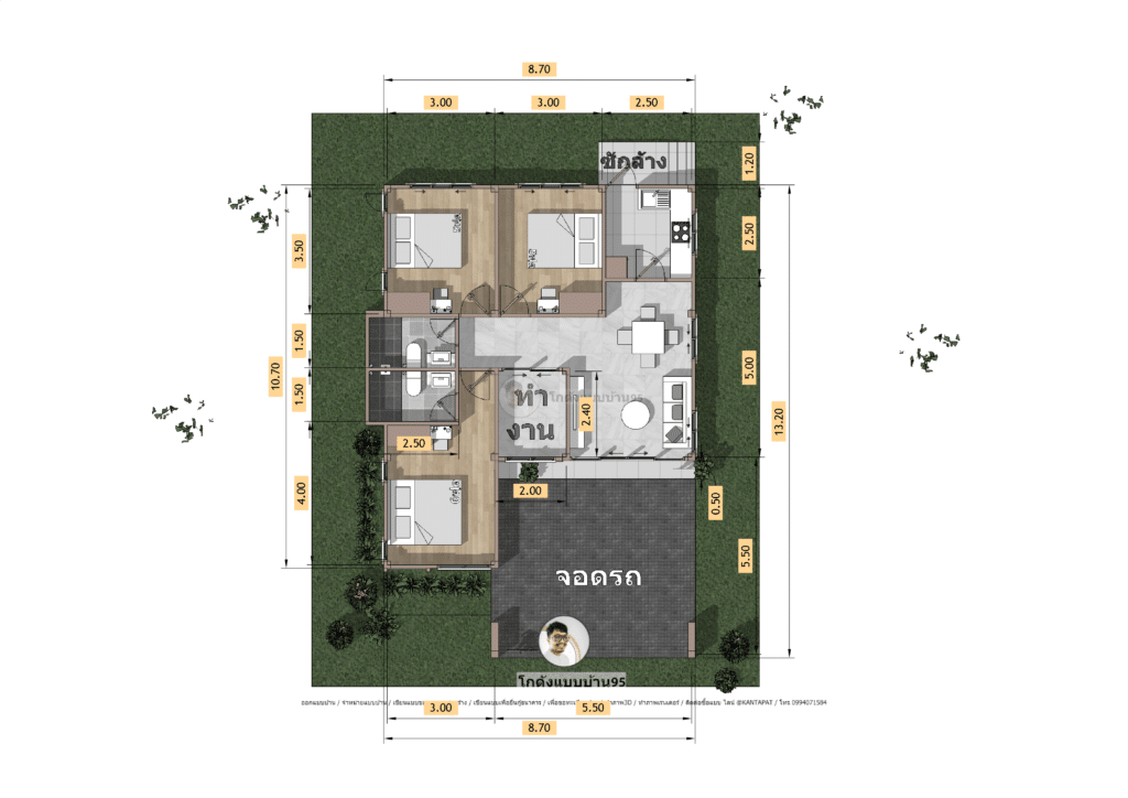 แปลนบ้านชั้นเดียว3ห้องนอนP-2411 (14)