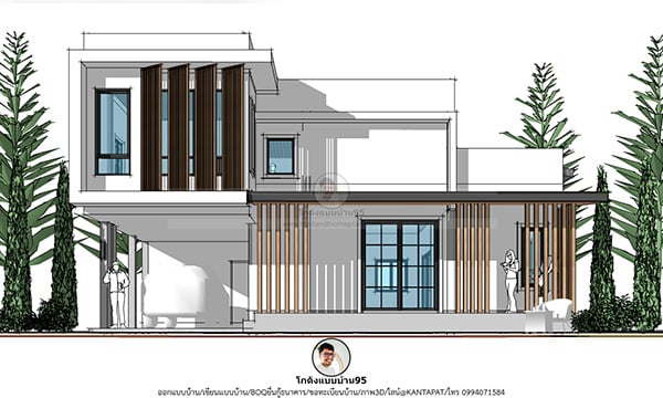 บ้านชั้นครึ่งทรงกล่อง ขนาด 172 ตร.ม. 3 ห้องนอน มุมห้องโถงโล่งสูง บ้านสไตล์โมเดิร์น P-2426